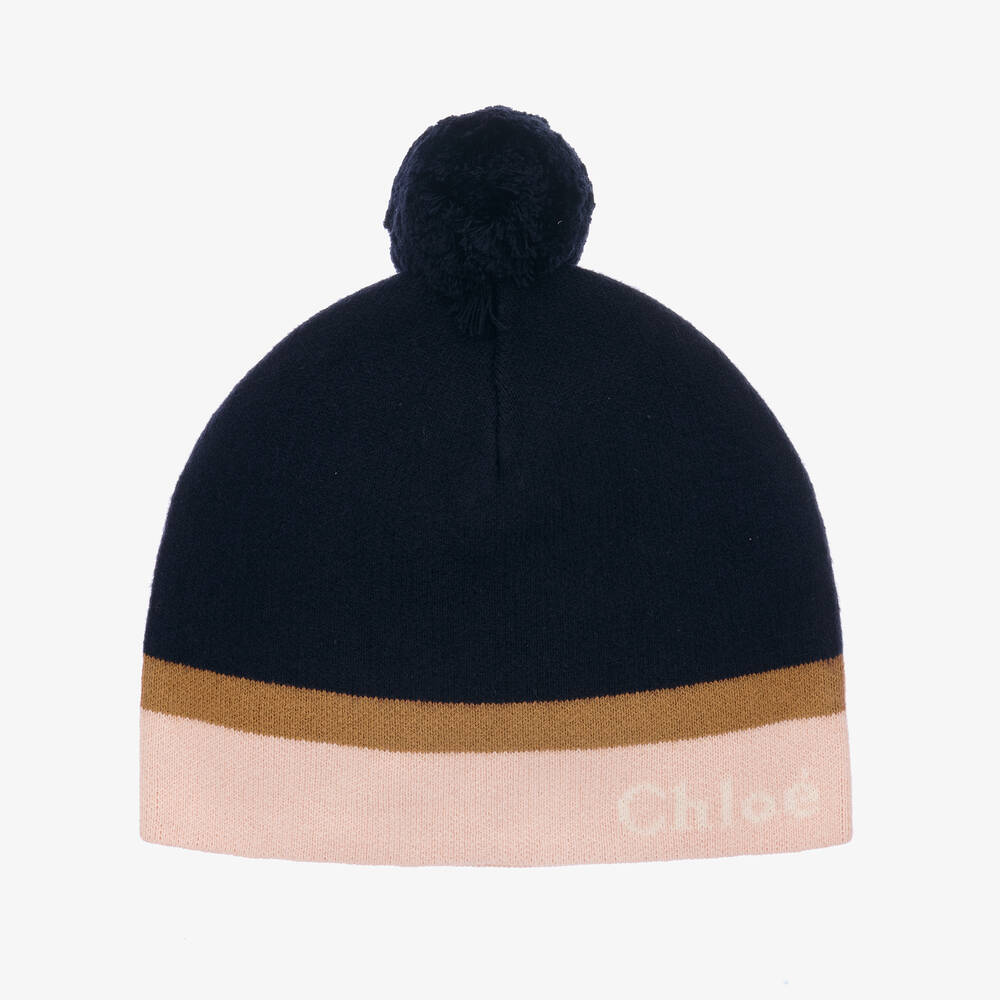 Chloé - Girls Navy Blue Organic Cotton Knit Hat | Childrensalon