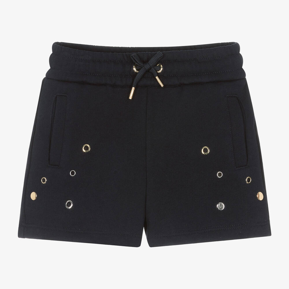 Shop Chloé Girls Navy Blue Organic Cotton Shorts
