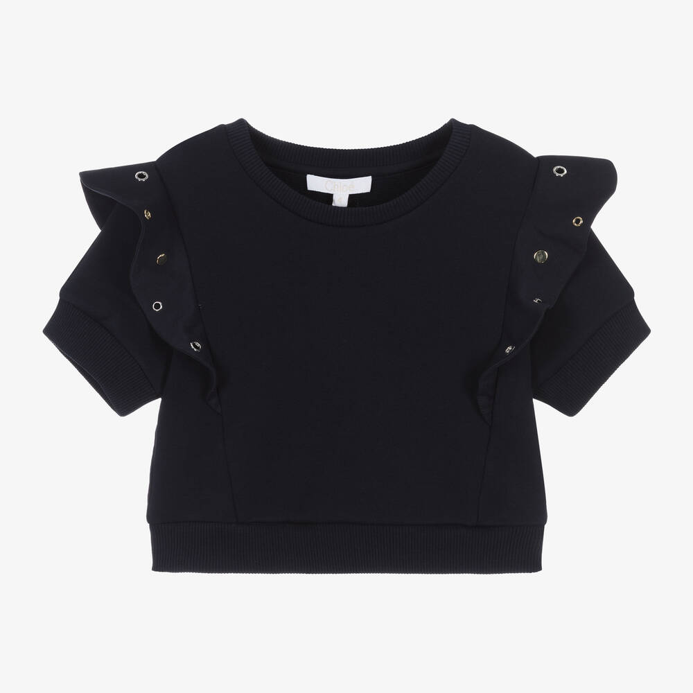 Chloé - Girls Navy Blue Organic Cotton Sweatshirt | Childrensalon