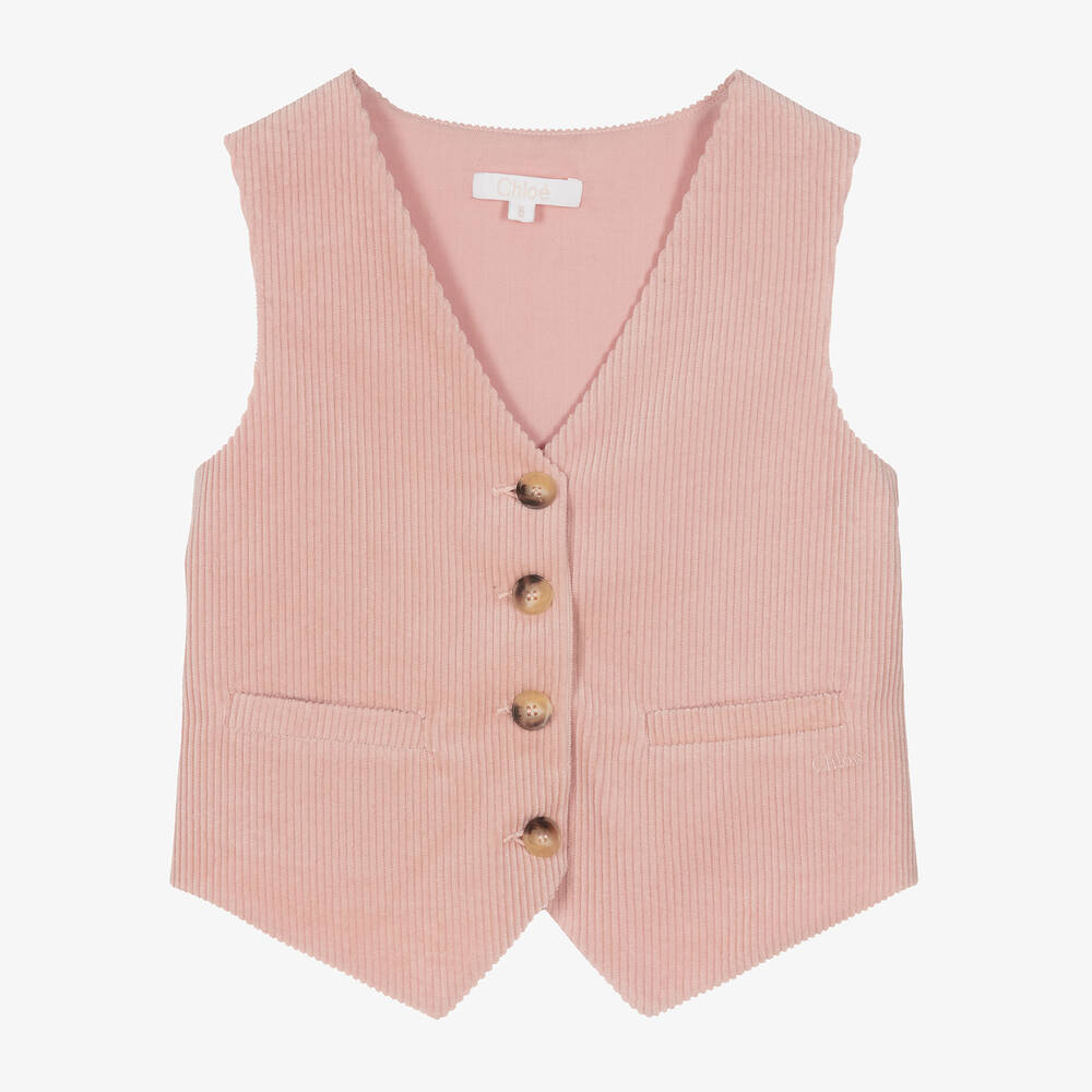 Chloé - Girls Pink Corduroy Waistcoat | Childrensalon