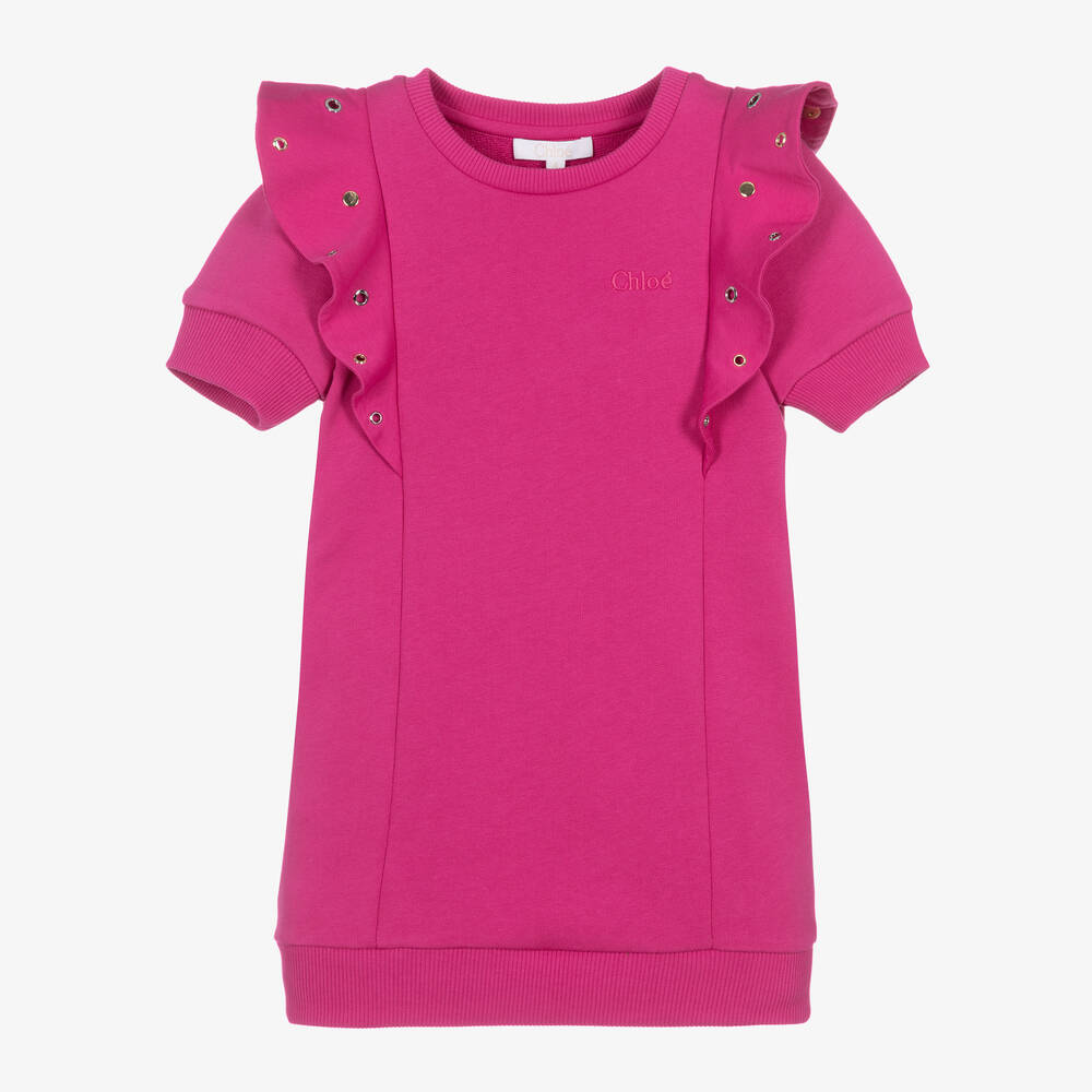 Chloé - Girls Pink Cotton Eyelet Dress | Childrensalon