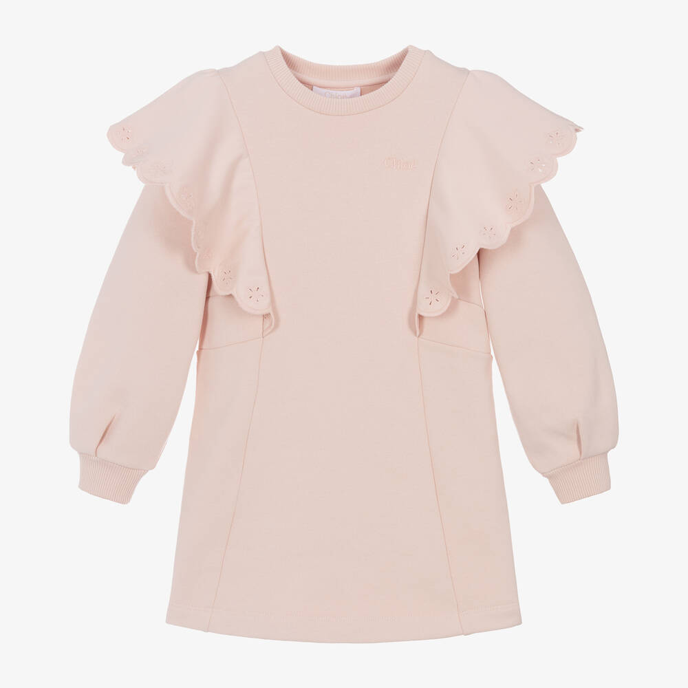 Chloé Kids' Girls Pink Cotton Jersey Frill Dress