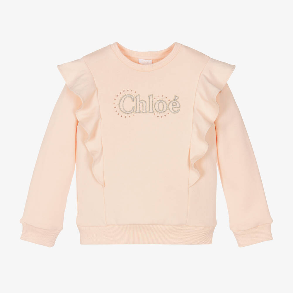 Chloé - Girls Pink Cotton Ruffle Sweatshirt | Childrensalon