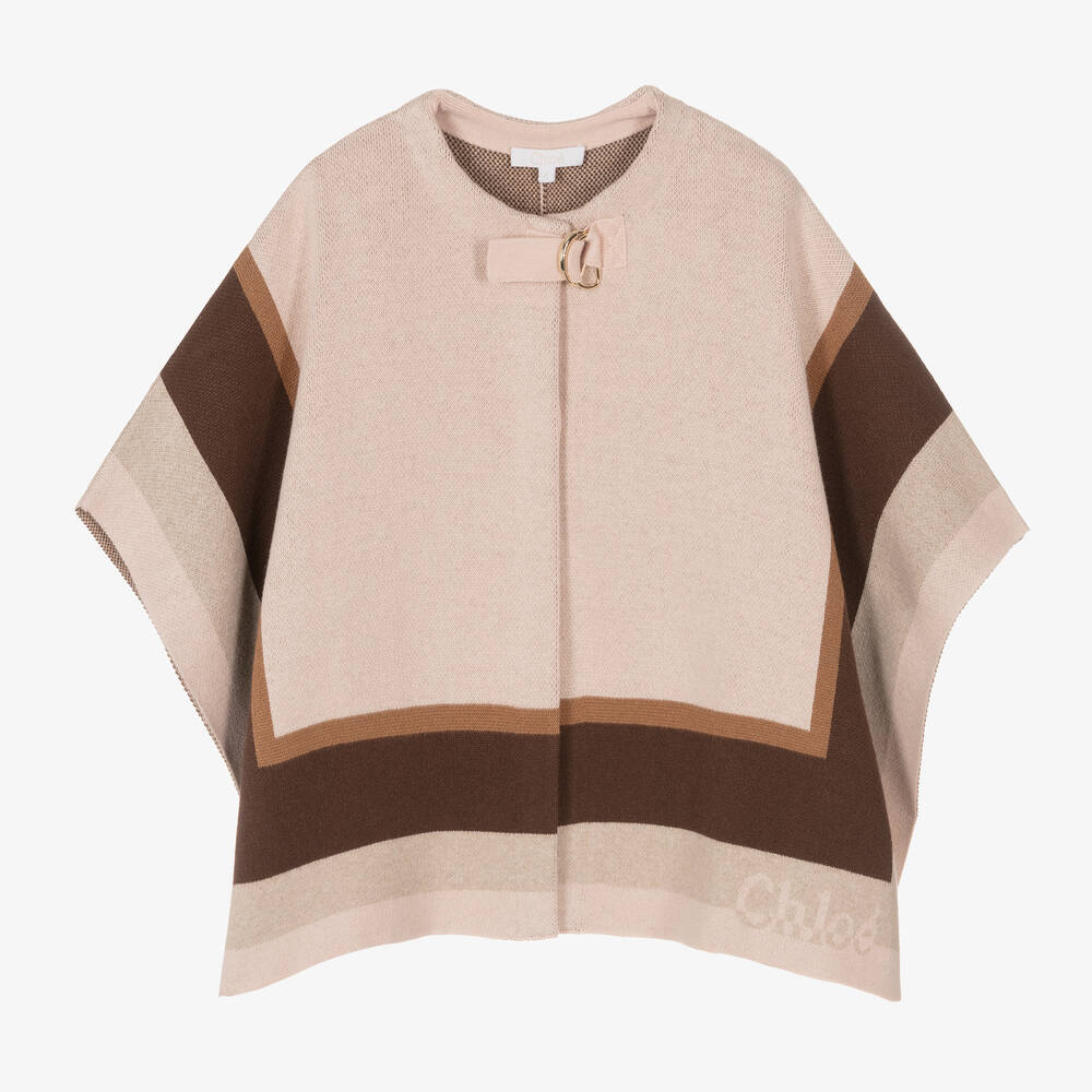 Chloé - Girls Pink Cotton & Wool Knit Cape | Childrensalon