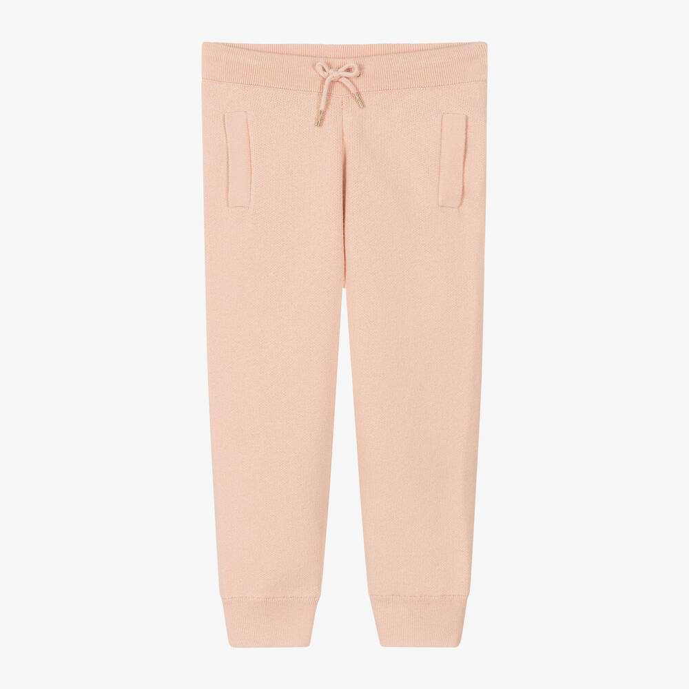 Chloé - Girls Pink Cotton & Wool Knit Joggers | Childrensalon