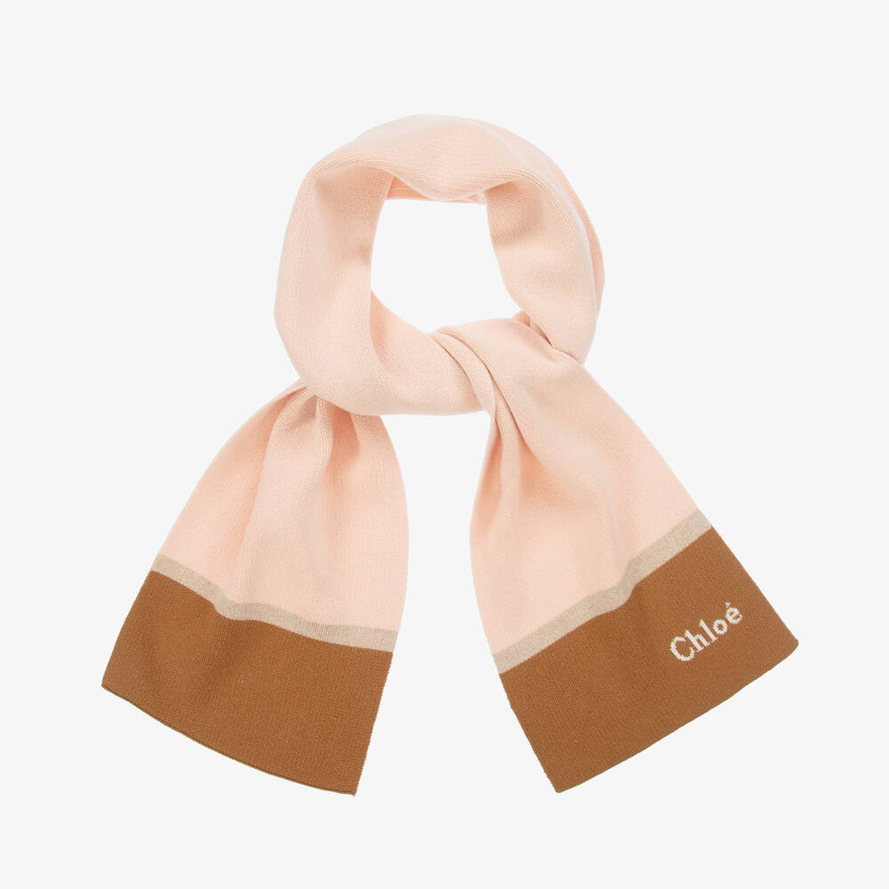 Chloé - Girls Pink Cotton & Wool Knit Scarf | Childrensalon