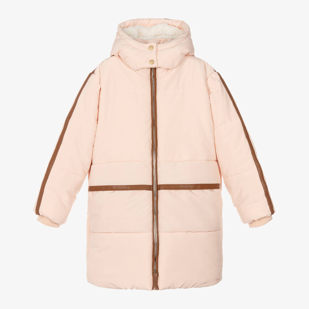 Chloé - Girls Pink Hooded Coat | Childrensalon