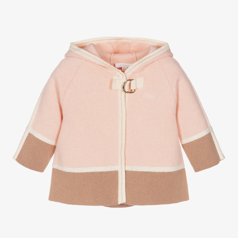 Chloé - Girls Pink Knitted Cotton & Wool Coat | Childrensalon
