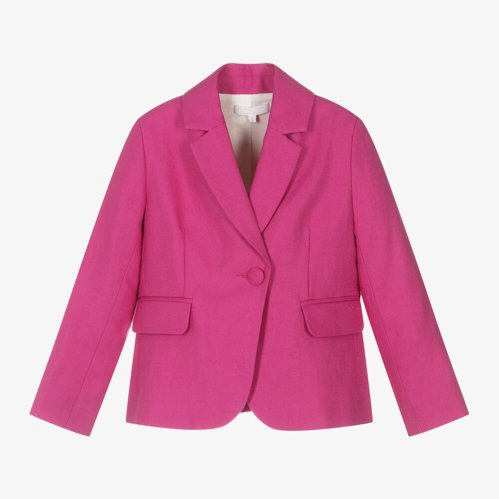Chloé - Girls Pink Linen & Cotton Twill Blazer | Childrensalon