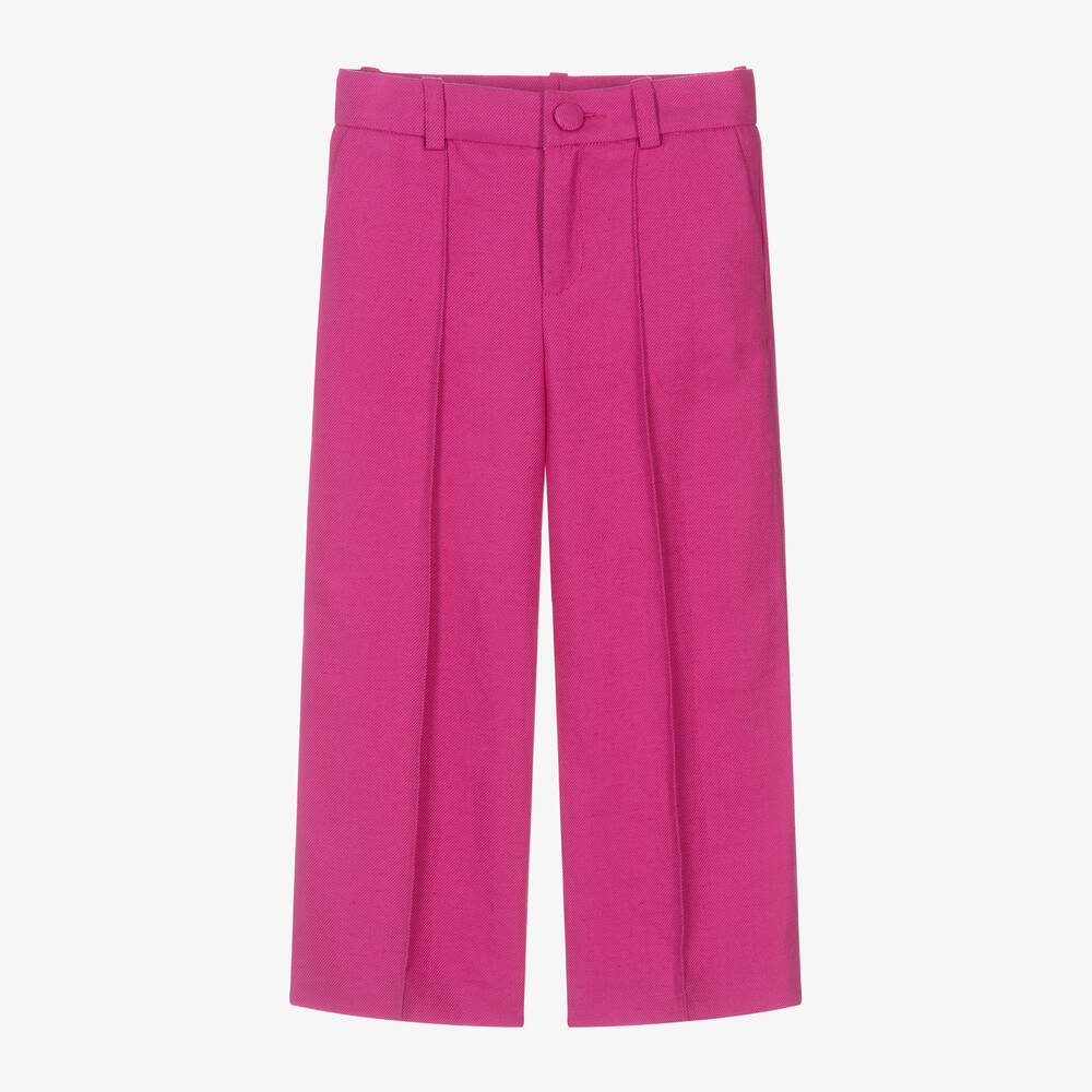 Chloé - Girls Pink Linen & Cotton Twill Trousers | Childrensalon