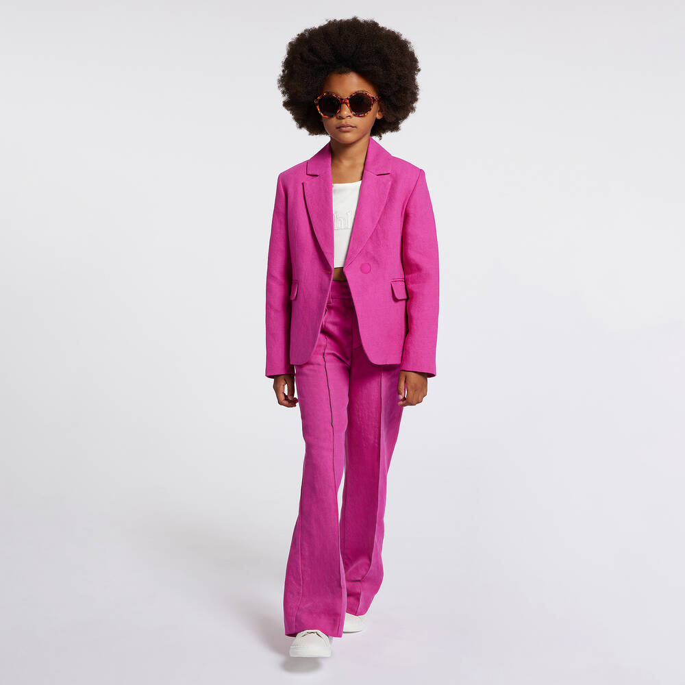 Chloé-Girls Pink Linen & Cotton Twill Trousers | Childrensalon