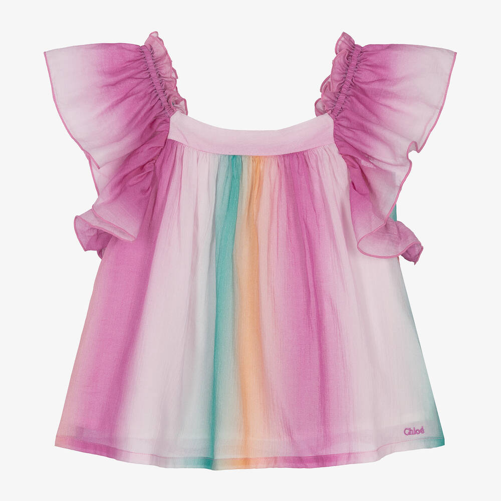 Chloé - Розовая хлопковая блузка с эффектом омбре для девочек | Childrensalon