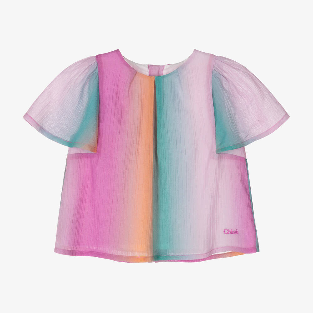 Chloé - Розовая хлопковая блузка с эффектом омбре для девочек | Childrensalon