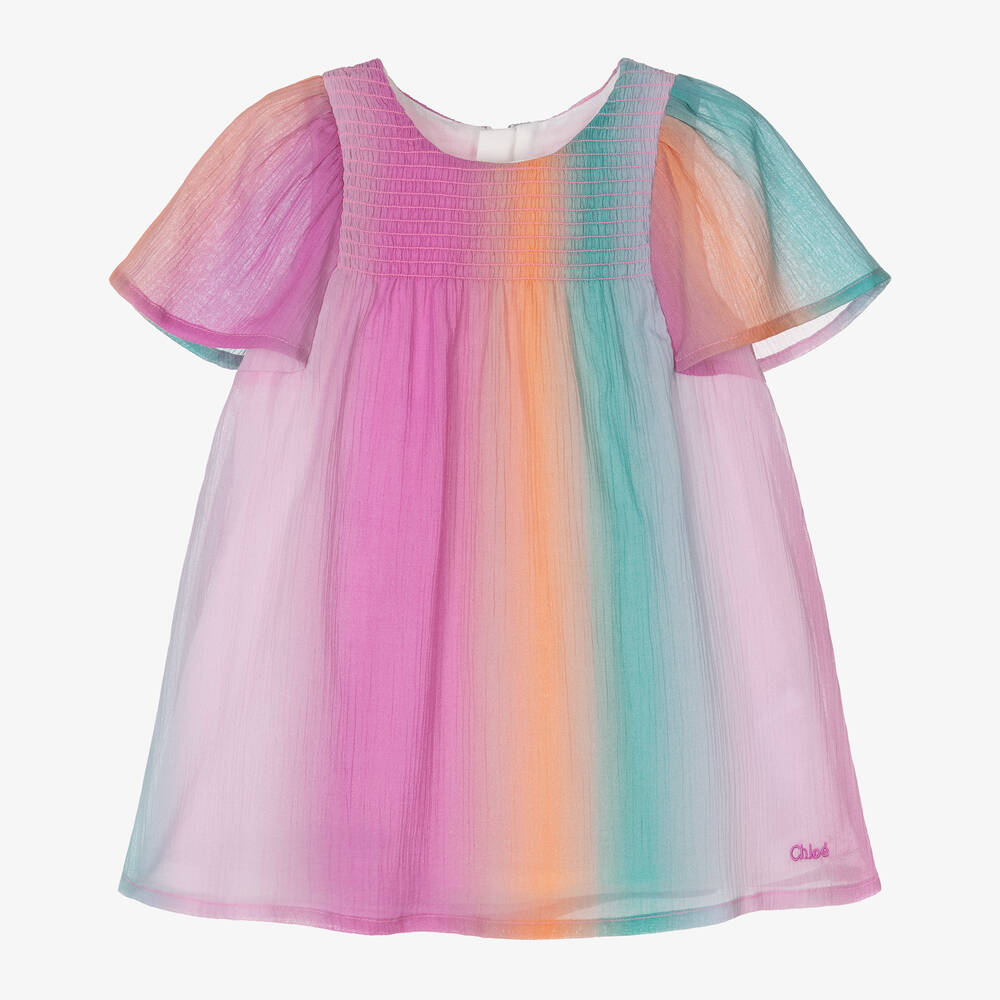 Chloé - Girls Pink Ombré Cotton Dress | Childrensalon
