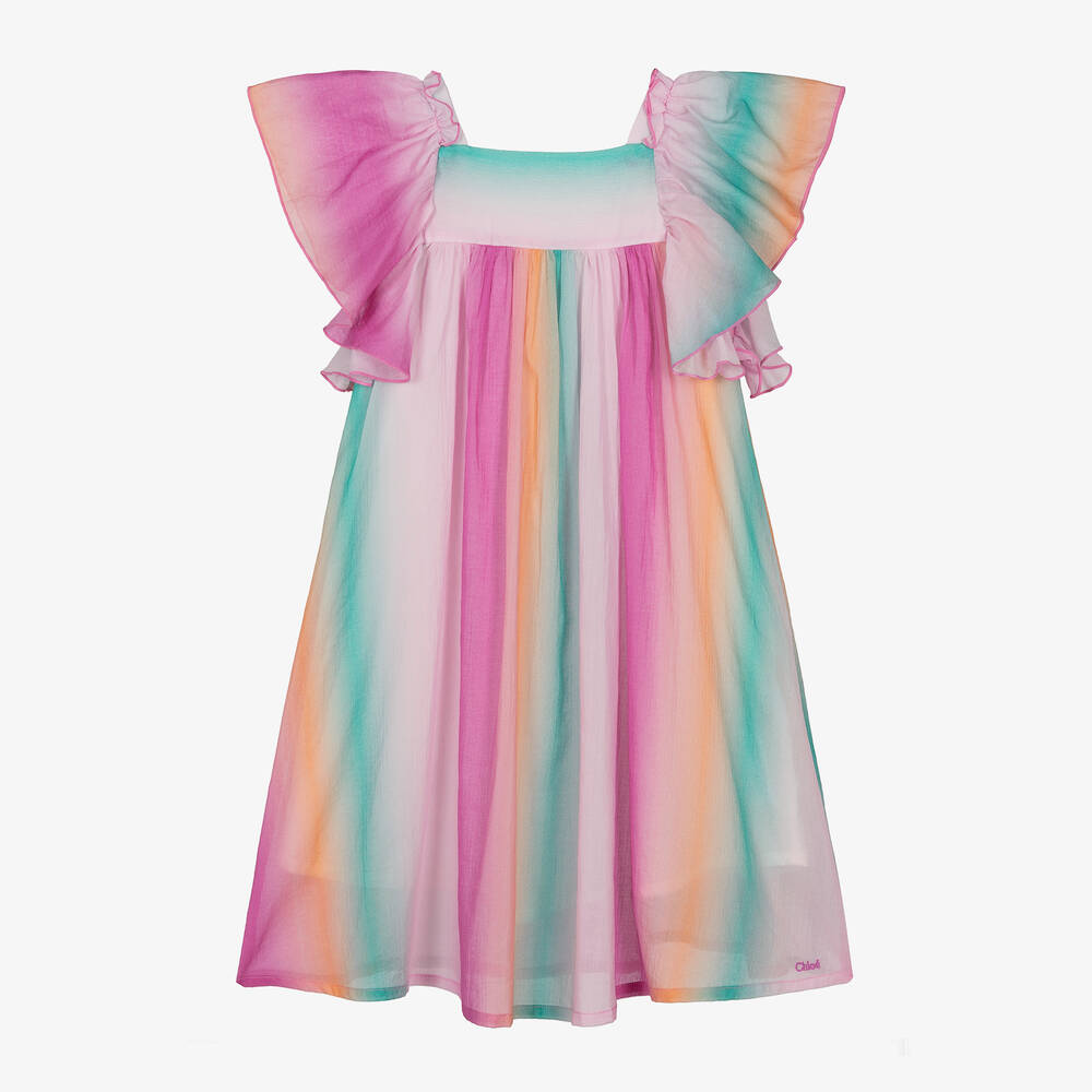 Chloé - Розовое хлопковое платье с эффектом омбре для девочек | Childrensalon