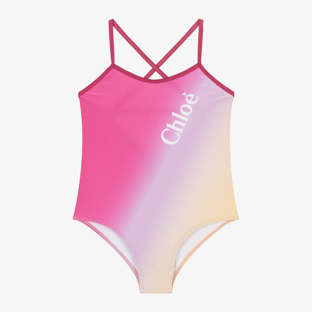 Chloé - Girls Pink & Orange Ombré Swimsuit | Childrensalon