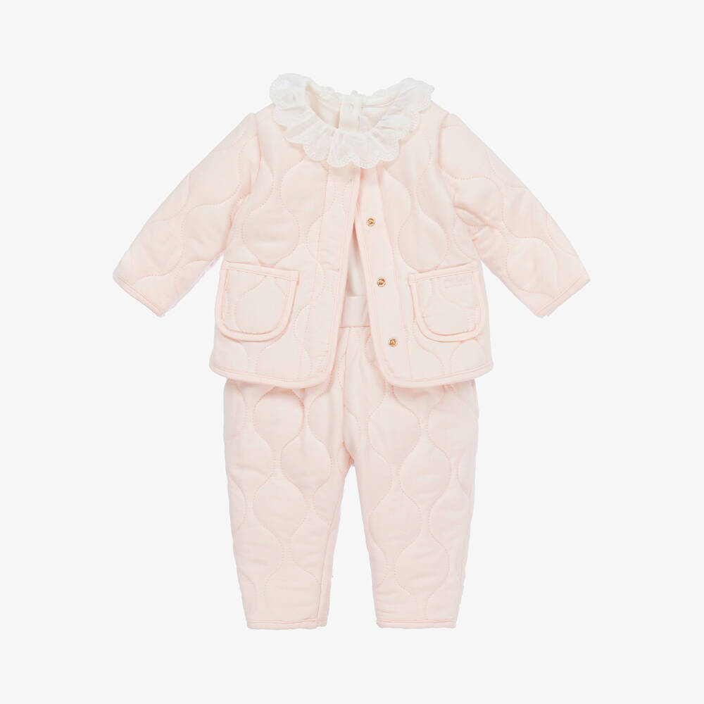 Chloé - Girls Pink Organic Cotton Quilted Trouser Set | Childrensalon