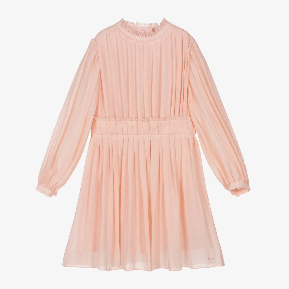 Chloé - Girls Pink Pleated Wool Dress | Childrensalon