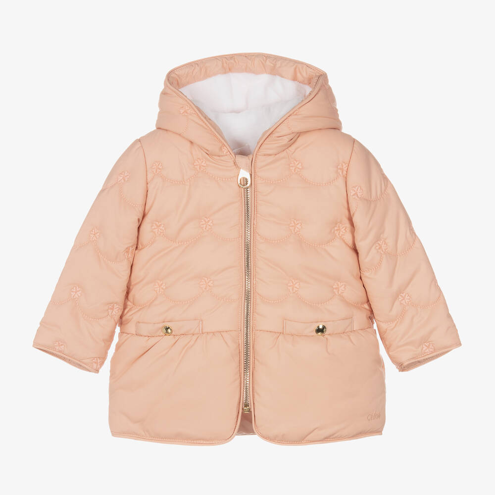 Chloé - Girls Pink Quilted Coat | Childrensalon