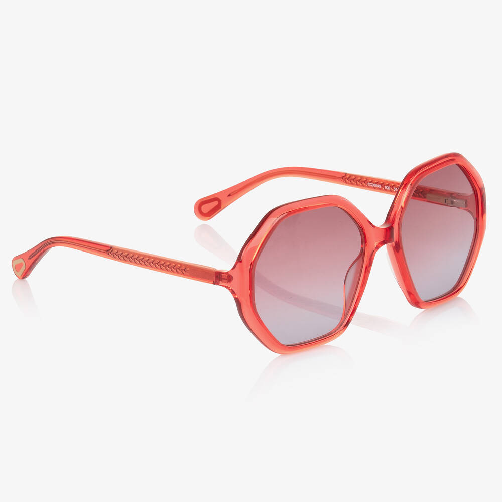 Chloé - Girls Red Hexagonal Sunglasses | Childrensalon