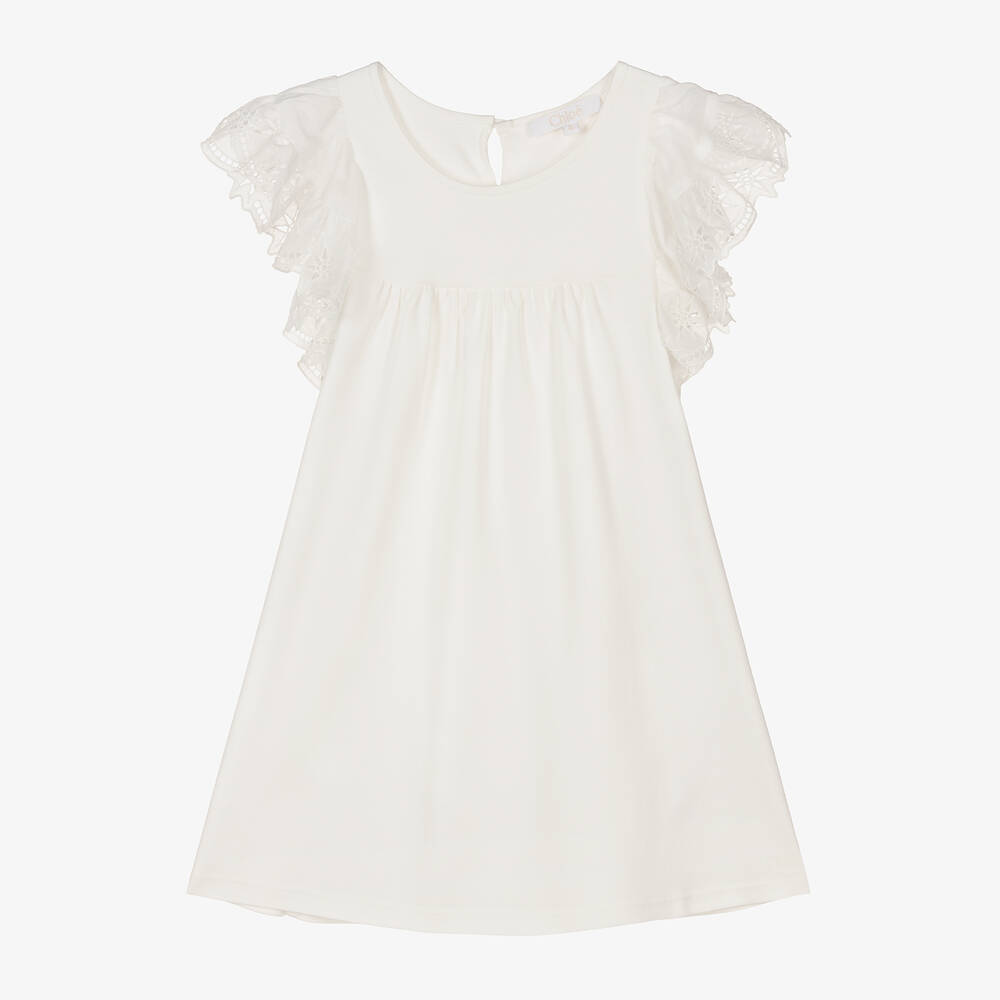 Chloé - Girls White Cotton Jersey Dress | Childrensalon