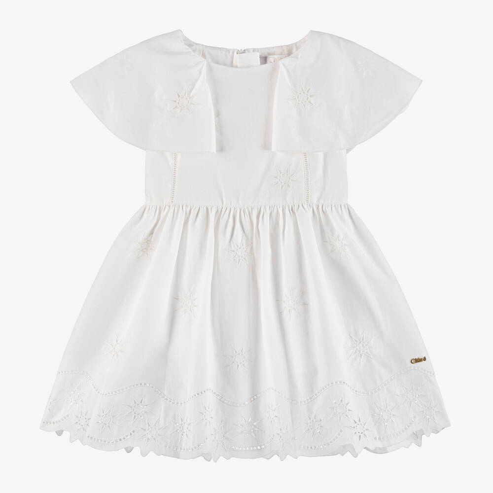 Chloé - فستان قطن عضوي مطرز لون أبيض للبنات | Childrensalon