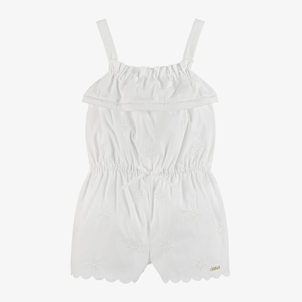 Chloé - Girls White Embroidered Cotton Playsuit | Childrensalon