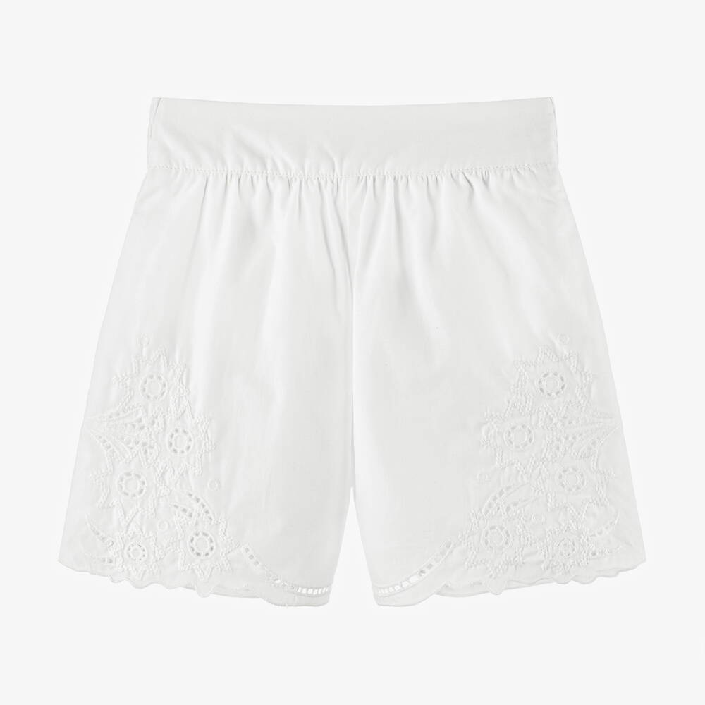 Chloé - Girls White Embroidered Cotton Shorts | Childrensalon
