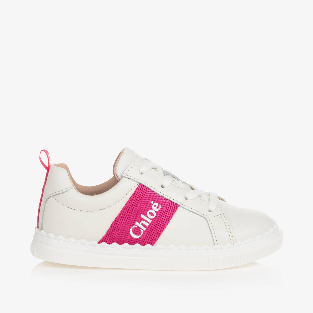 Chloé Kids' Girls White Lace-up Leather Trainers