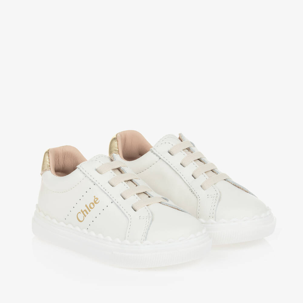 Chloé -  حذاء رياضي جلد لون أبيض للبنات | Childrensalon