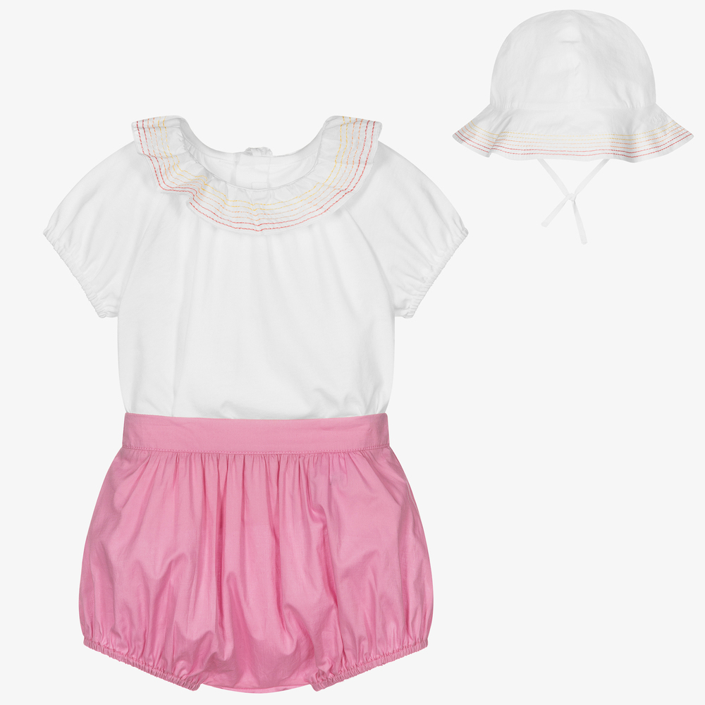 Chloe Ens Short Rose Et Blanc Bebe Childrensalon