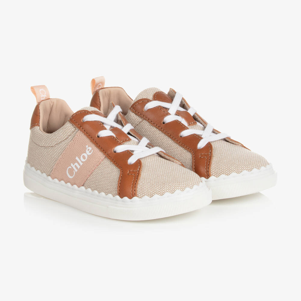 Chloé Teen Girls Beige Canvas & Leather Trainers