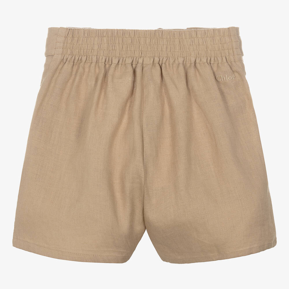 Chloé Kids bow-detail linen shorts - Brown