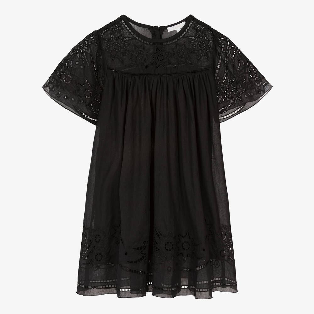 Chloé - Teen Girls Black Cutwork Cotton Dress | Childrensalon