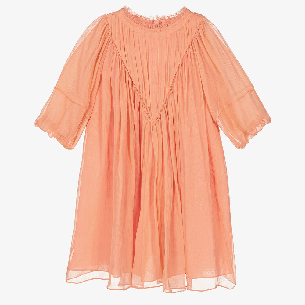 Chloé - Teen Girls Coral Pink Silk Chiffon Dress | Childrensalon