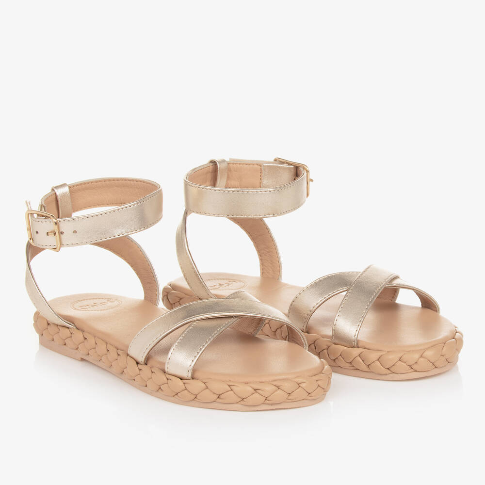 Chloé - Teen Girls Gold Braided Sandals | Childrensalon