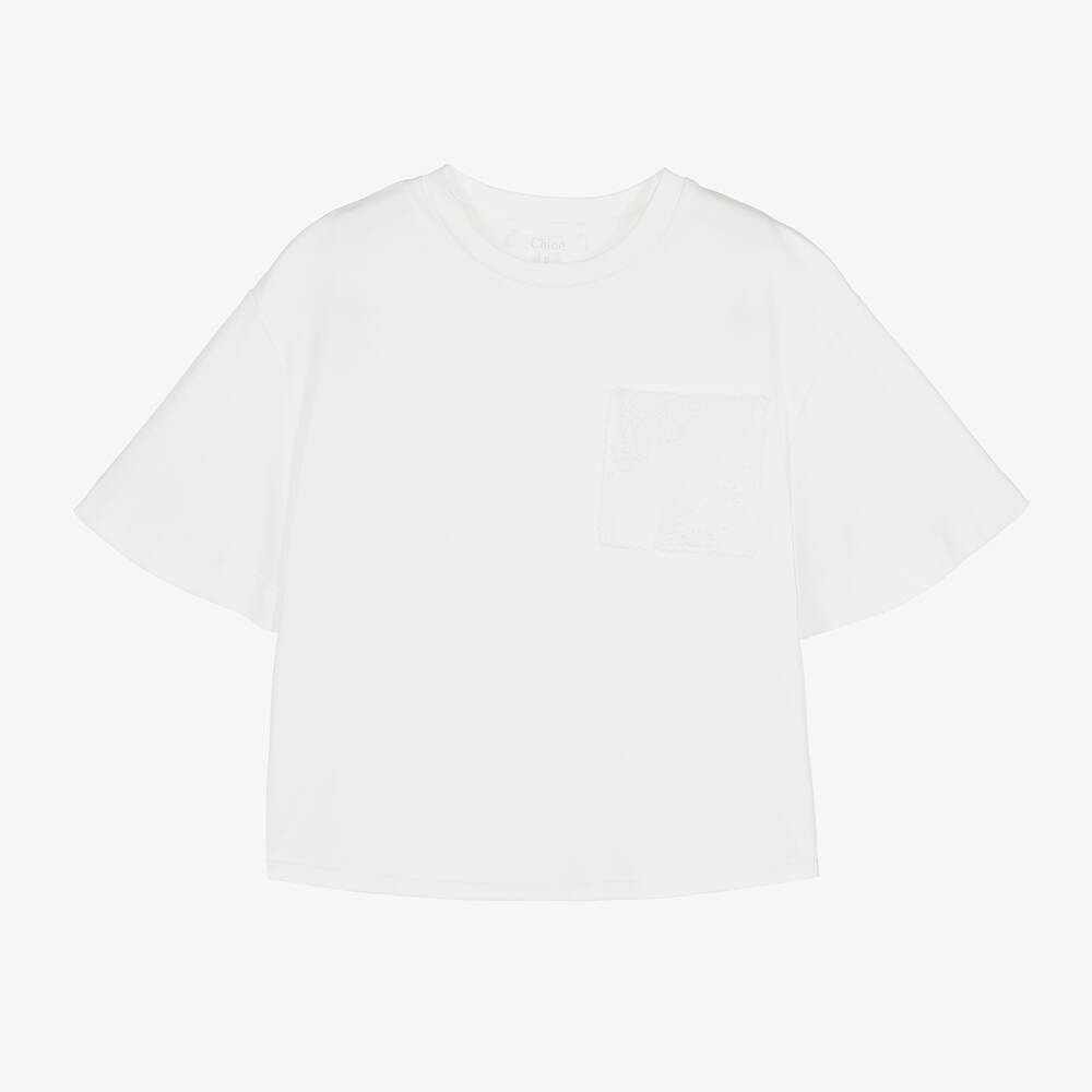 Chloé Teen Girls Ivory Cotton T-shirt