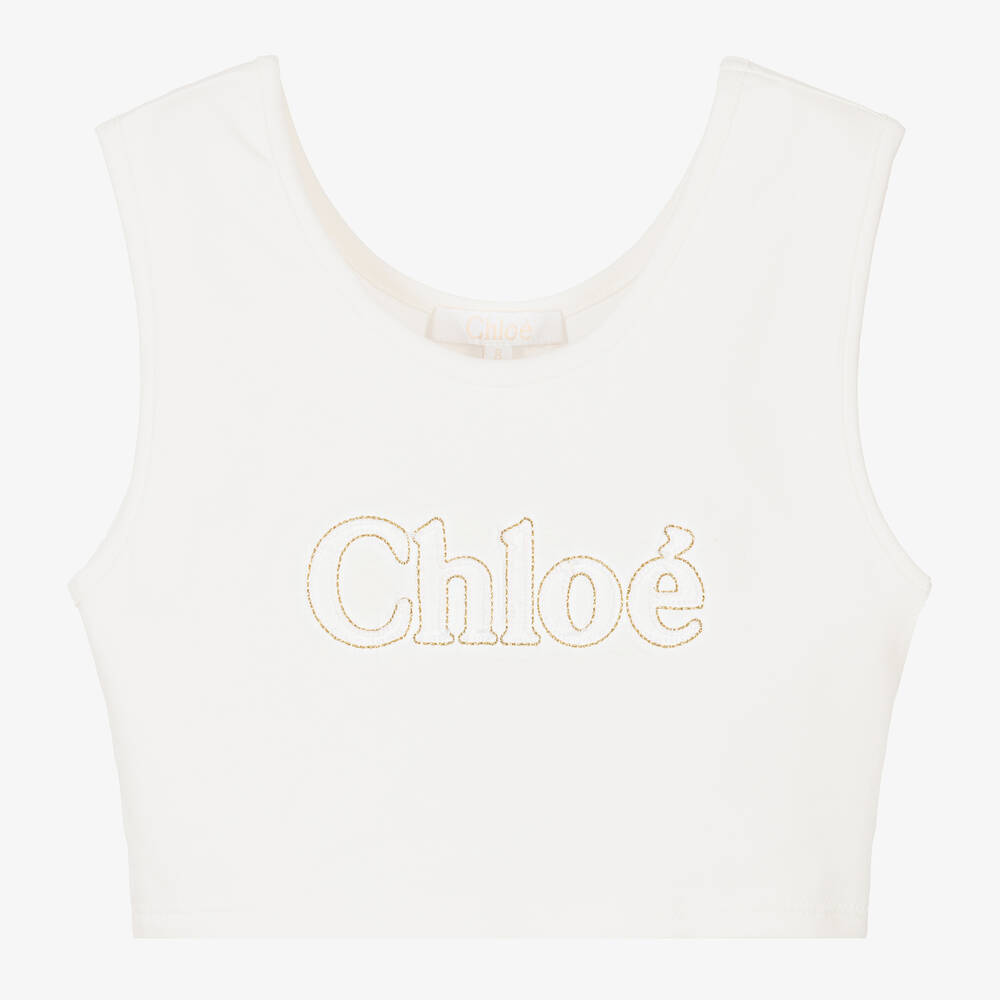 Shop Chloé Teen Girls Ivory Cotton Vest Top