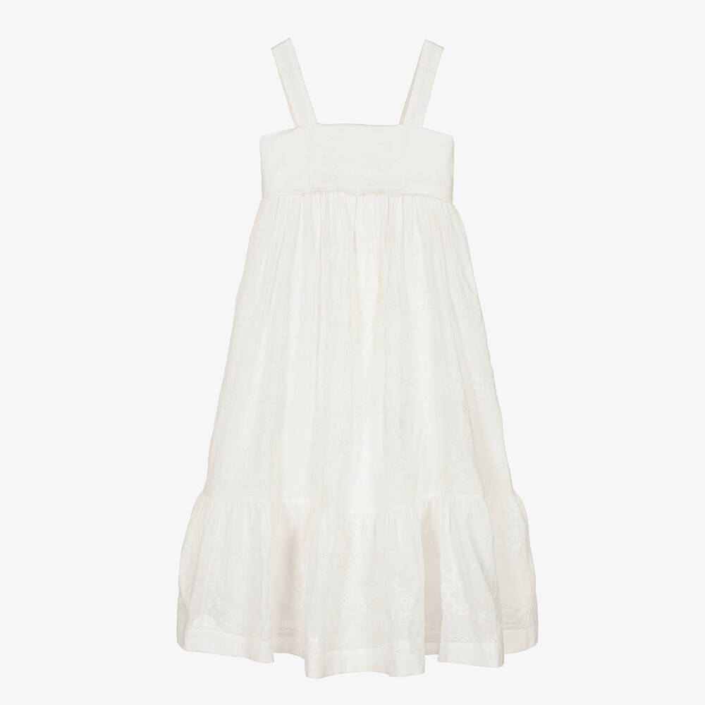 CHLOÉ TEEN GIRLS IVORY EMBROIDERED DRESS