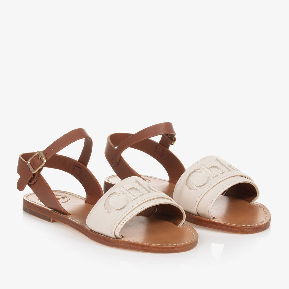Chloé - Teen Girls Ivory Leather Embroidered Sandals | Childrensalon