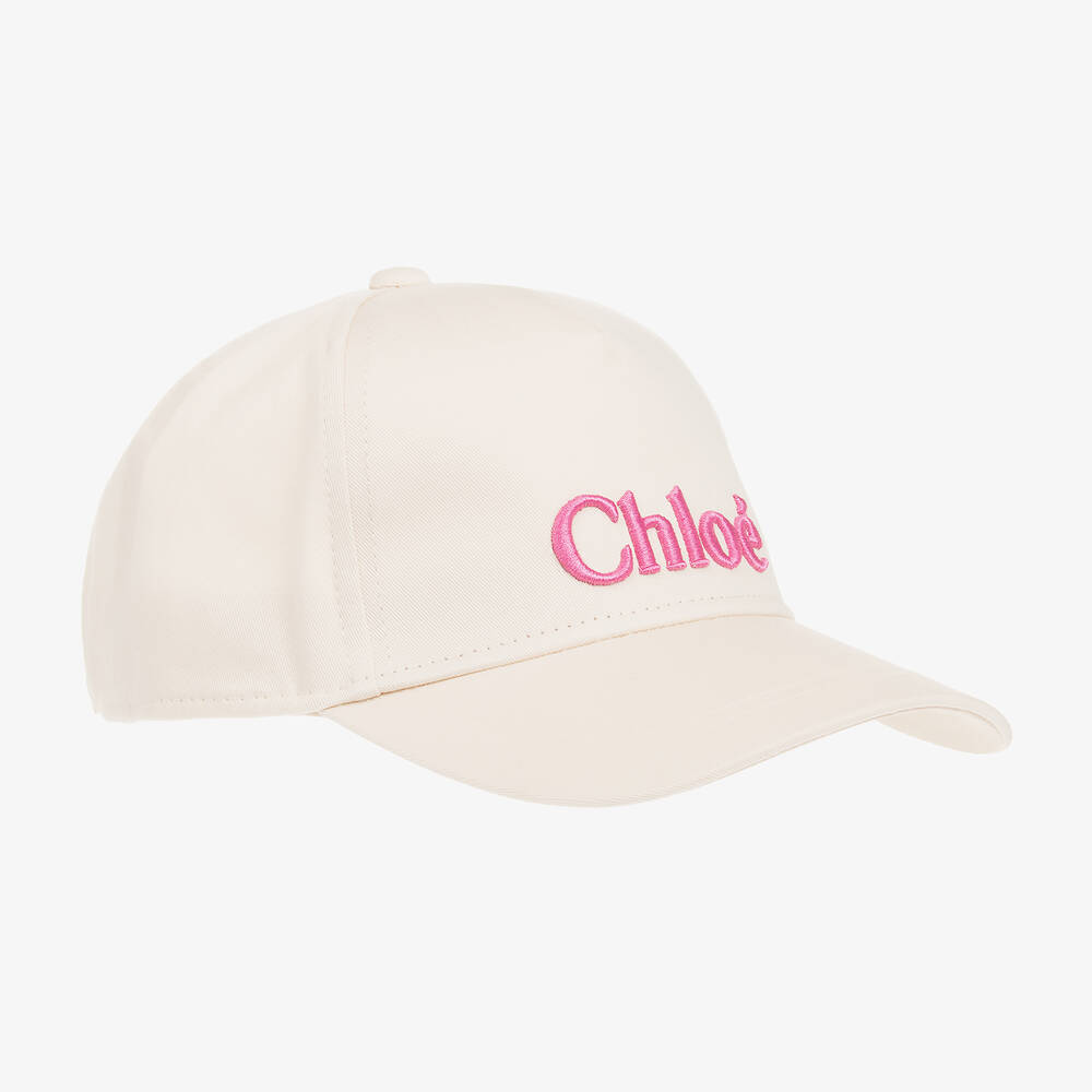 Chloé Kids' 棉质平纹针织棒球帽 In Off-white