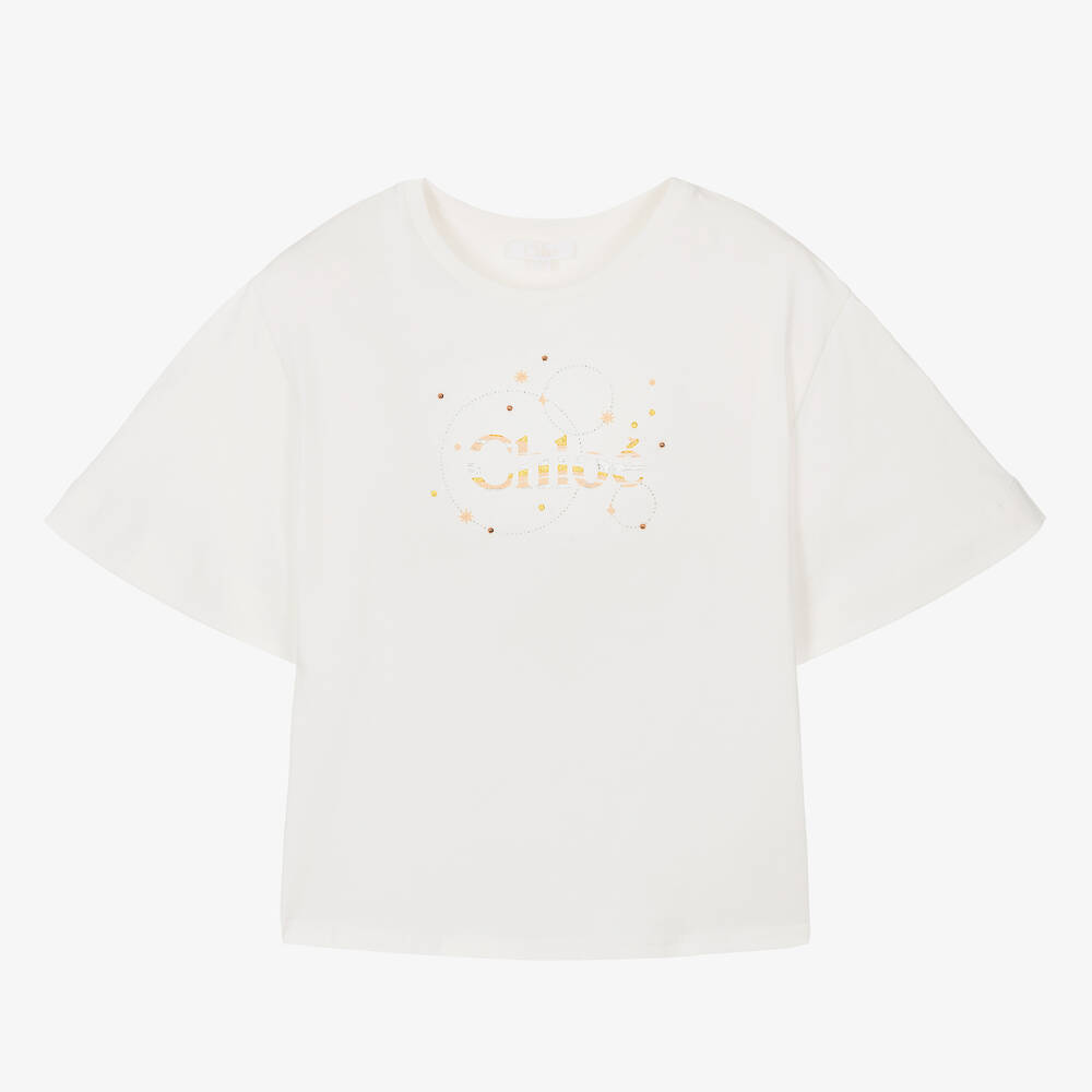 Chloé - Teen Girls Ivory Organic Cotton T-Shirt  | Childrensalon