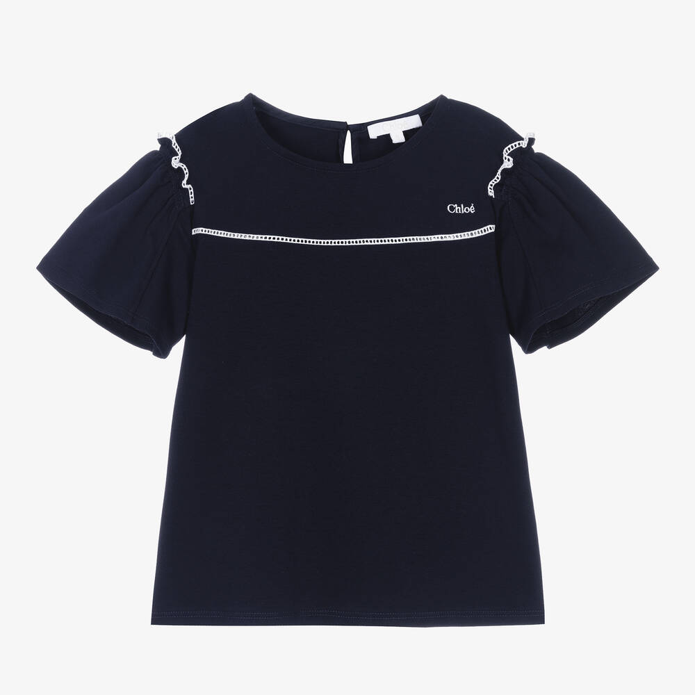 Chloé - T-shirt bleu marine en coton ado | Childrensalon