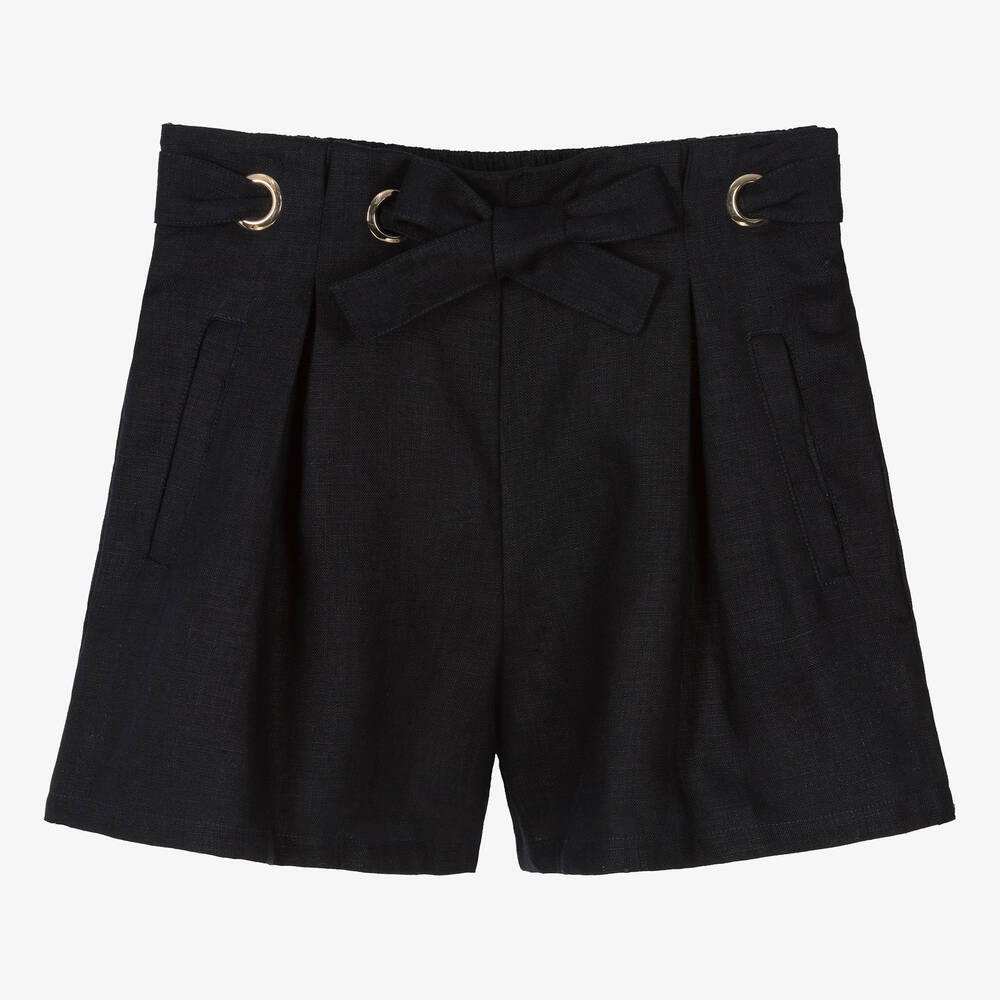 Chloé - Teen Girls Navy Blue Linen Shorts | Childrensalon