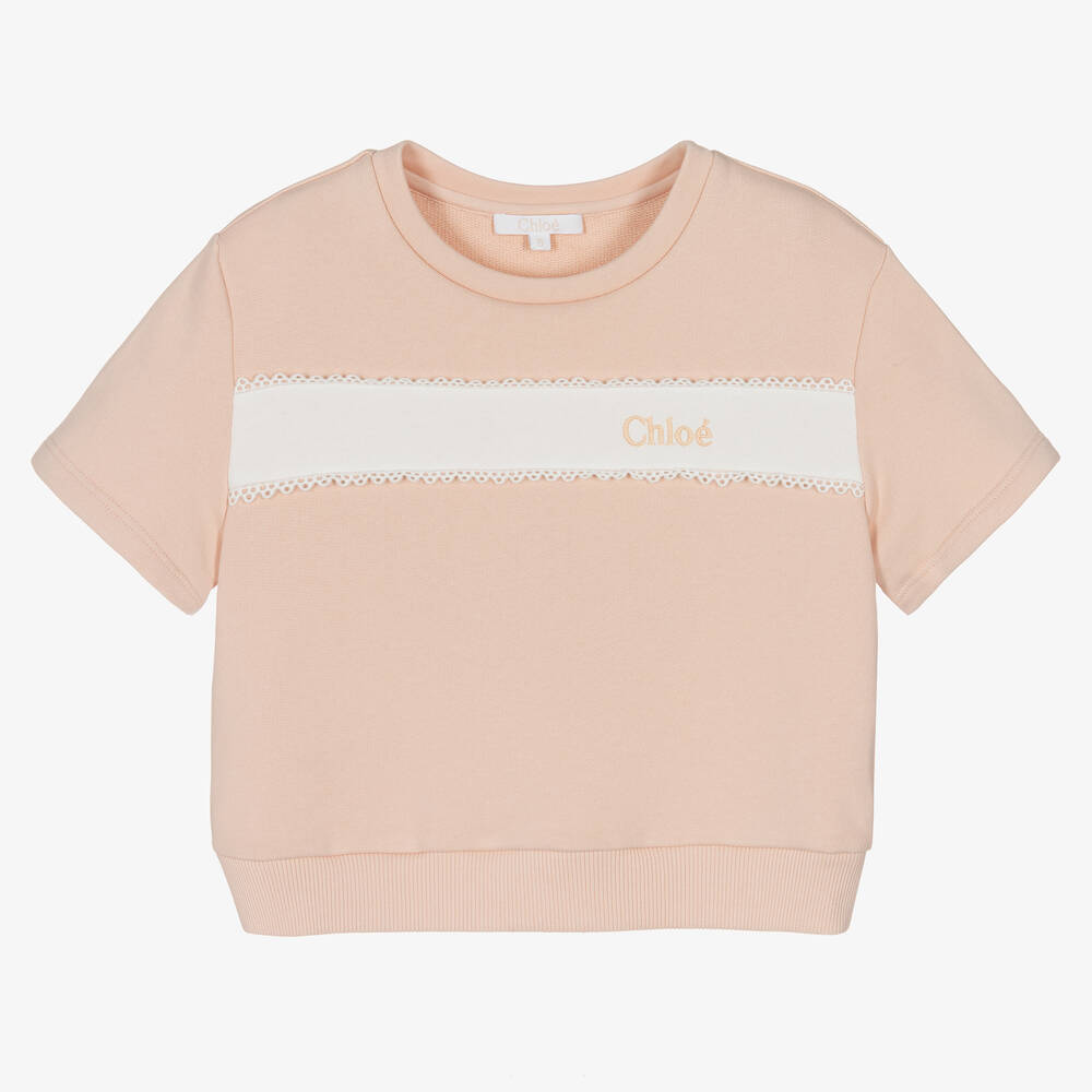 Chloé - Sweat rose pâle en coton ado fille | Childrensalon