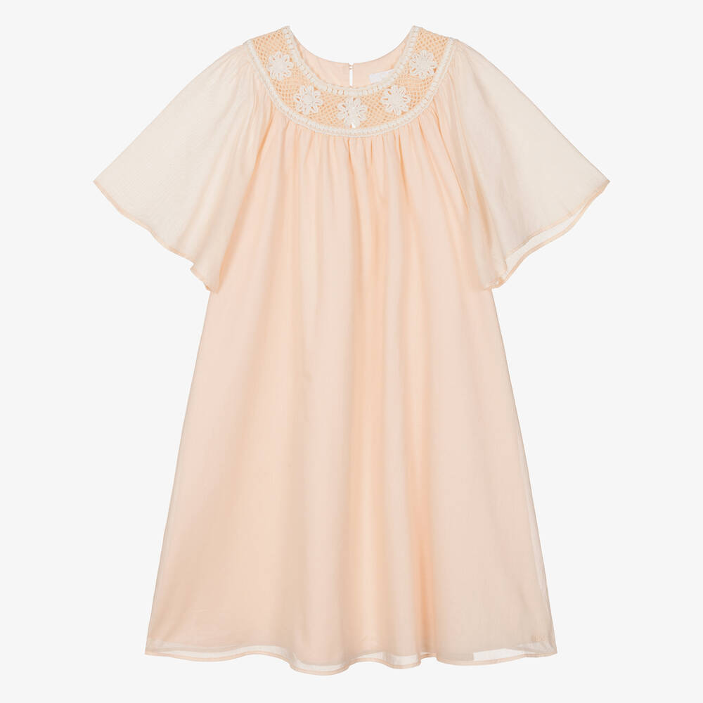 Chloé - Teen Girls Pink Cotton & Crochet Dress | Childrensalon