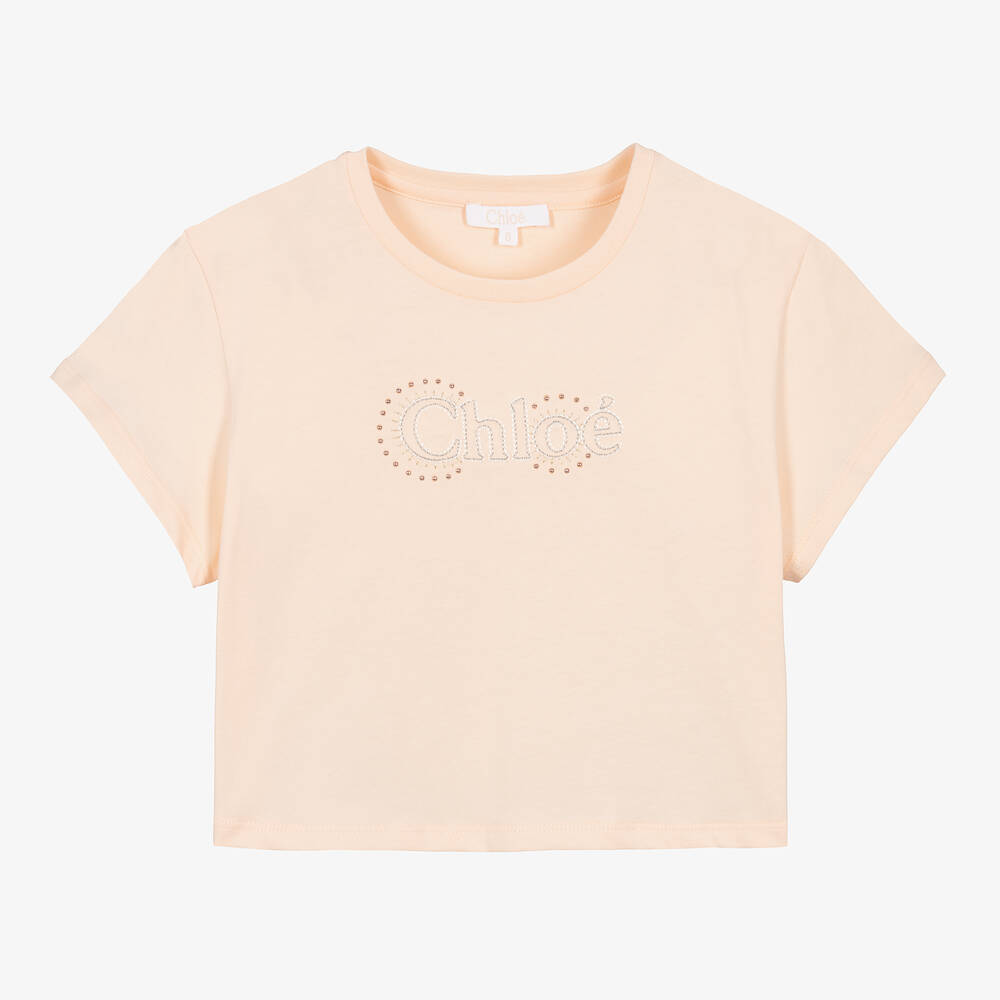 Shop Chloé Teen Girls Pink Embroidered Cotton T-shirt