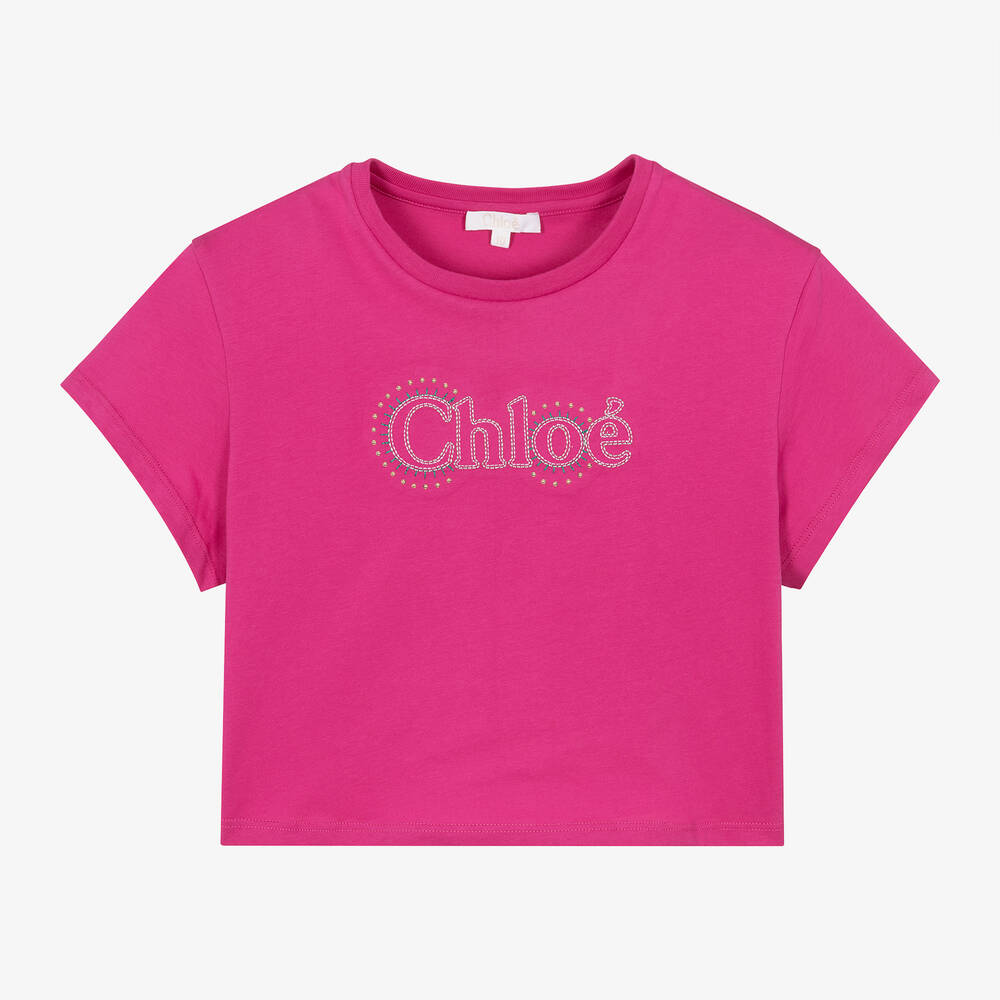 Chloé - Teen Girls Pink Embroidered Cotton T-Shirt | Childrensalon