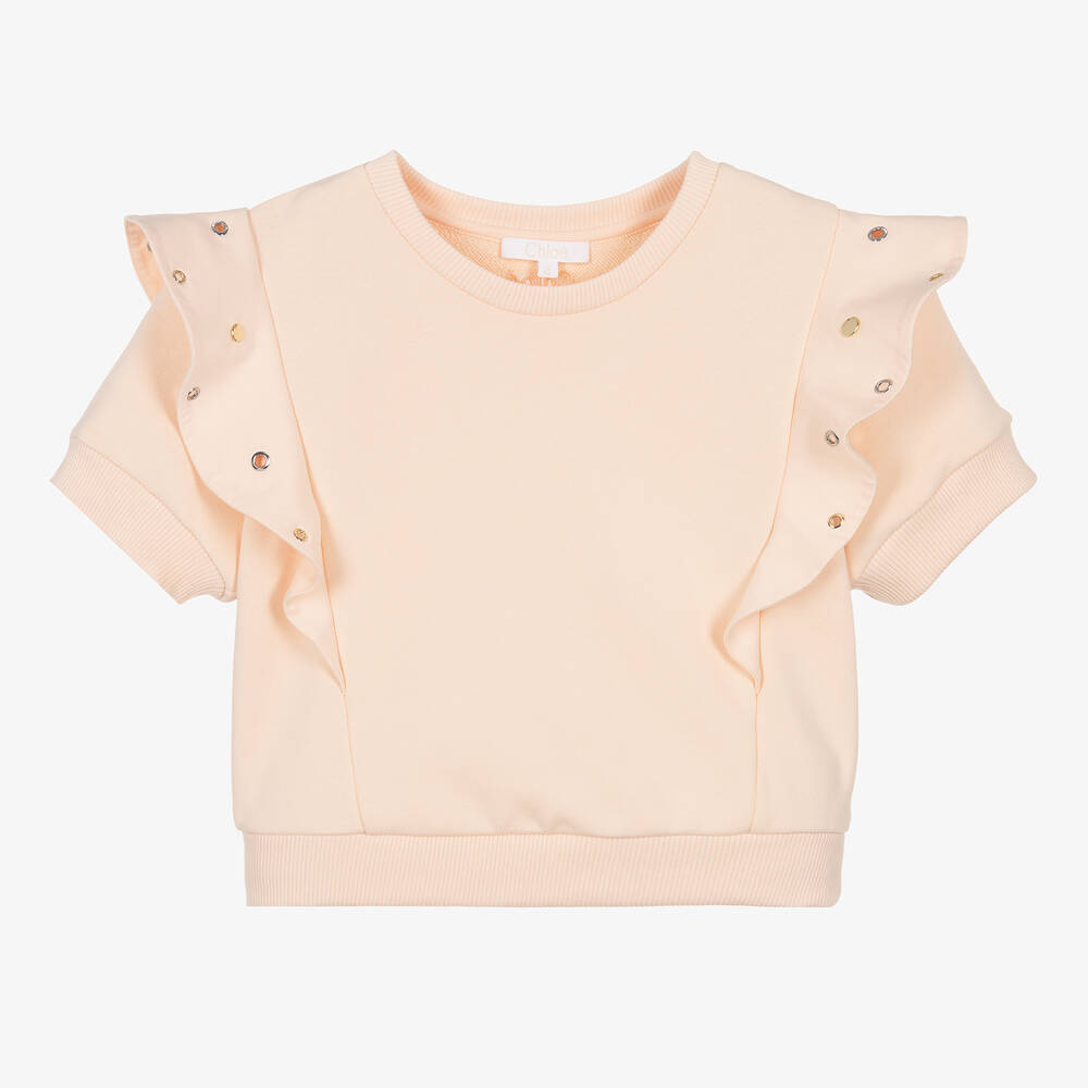Chloé - Sweat-shirt rose à volants et œillets | Childrensalon