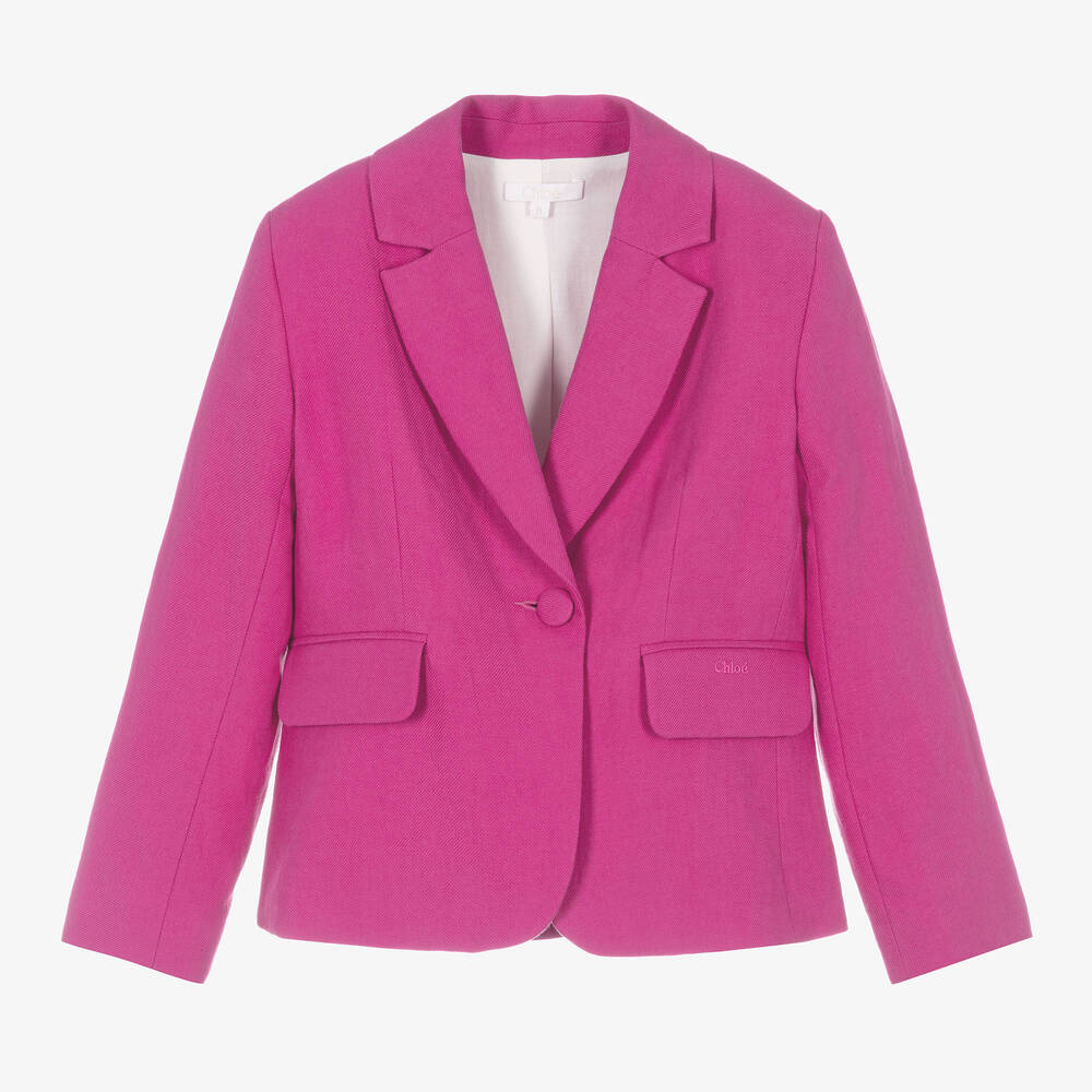 Chloé - Teen Girls Pink Linen & Cotton Twill Blazer | Childrensalon